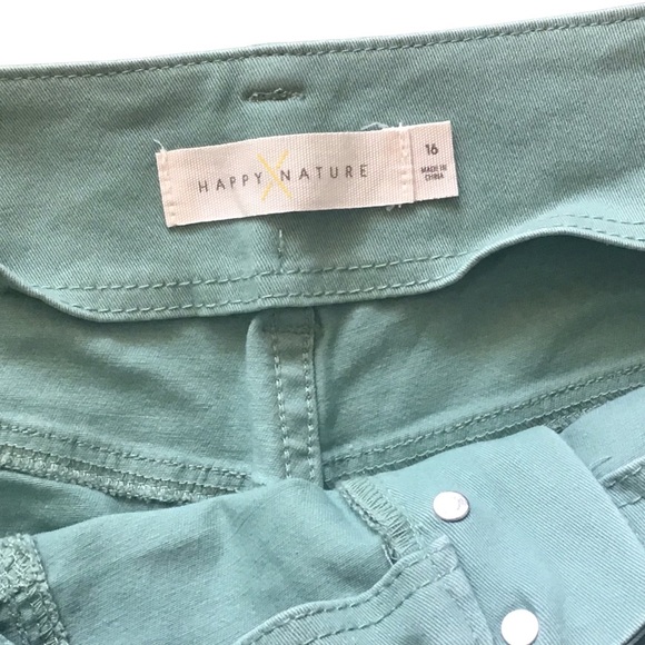 HAPPY NATURE Pants Green Button Front Loop Belt Pockets Cotton Size 16 - Picture 2 of 8
